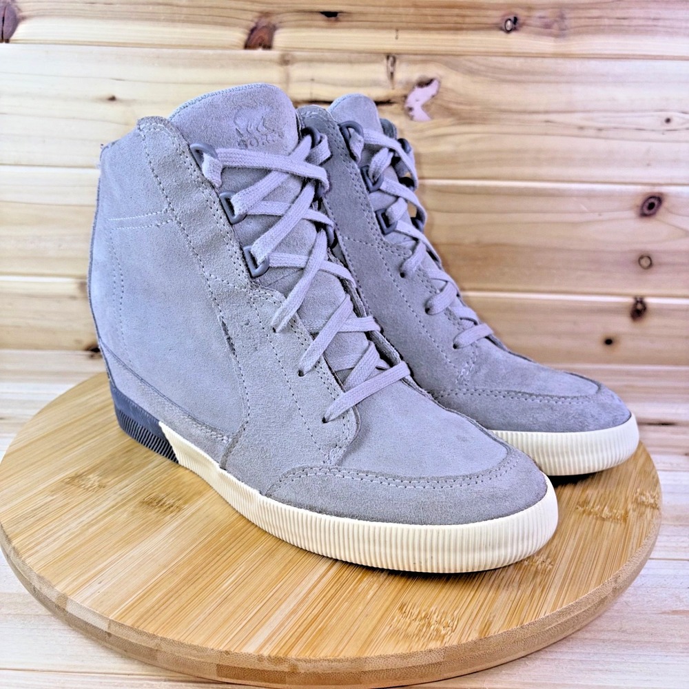 Sorel Boots Womens 9 Dove Gray Faux Suede Out 'N About Wedge Lace Up Booties